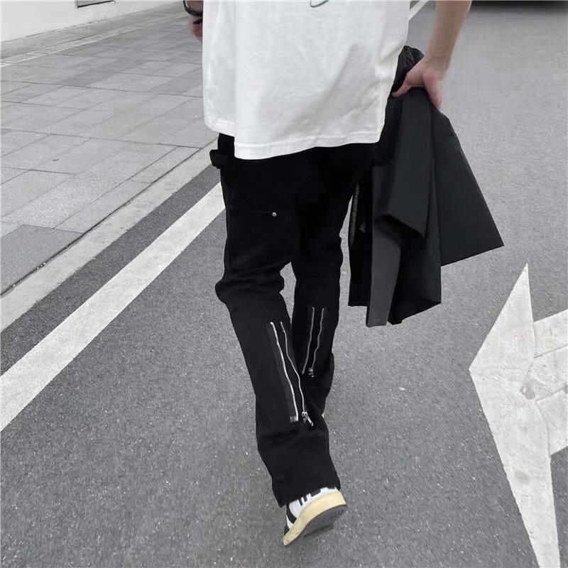 Men's Women's Autumn And Winter Neutral High Street Back Pocket Zipper Straight Trousers VIBE Heavy Industry Horn