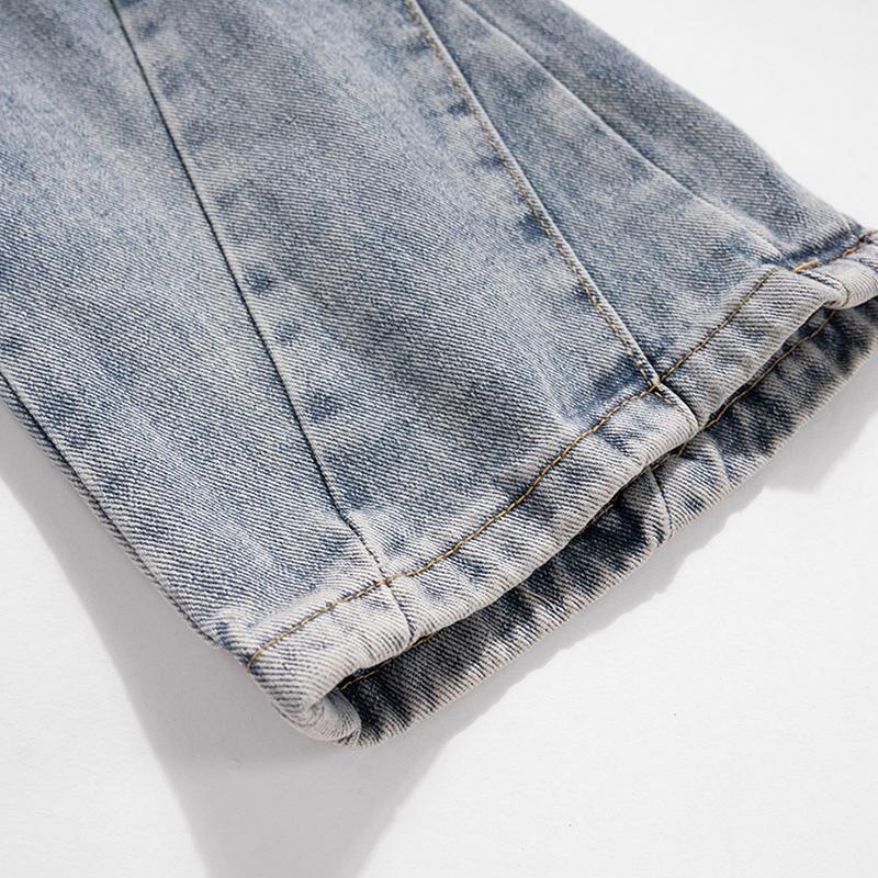 Women's Clothing Men's Hip-Hop Washed Old Pants Unisex Spiral Stitching Micro Multi-Size Blue Jeans