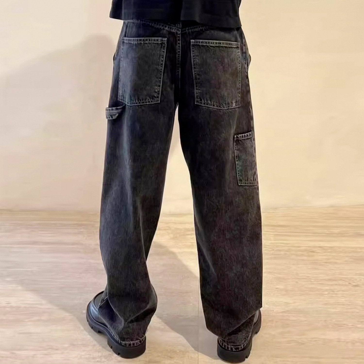 Men's And Women's Hip-hop Splash Ink Graffiti Wide-leg Straight Pants Men's And Women's Washed Old Black Jeans