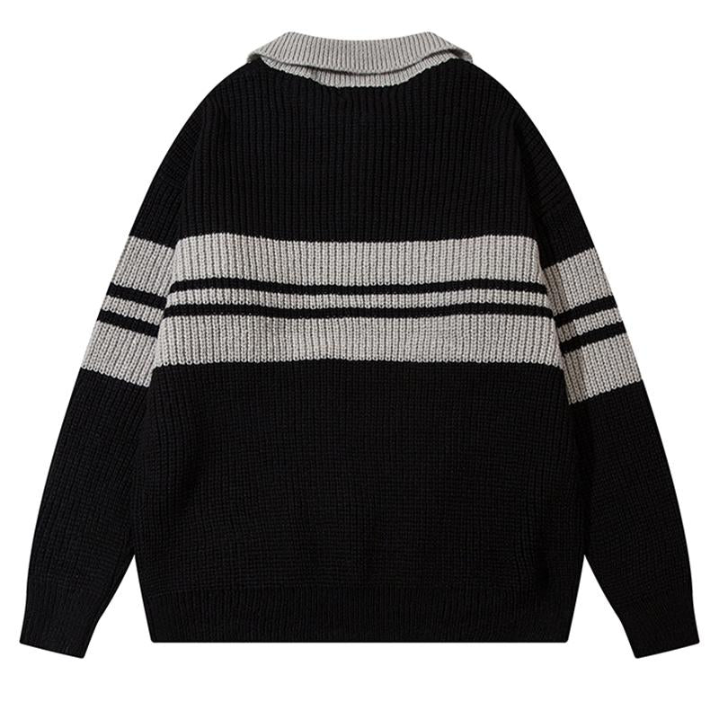 Retro Contrast Color Sweater Lapel Knit Men and Women Autumn Loose All-Match Pullover