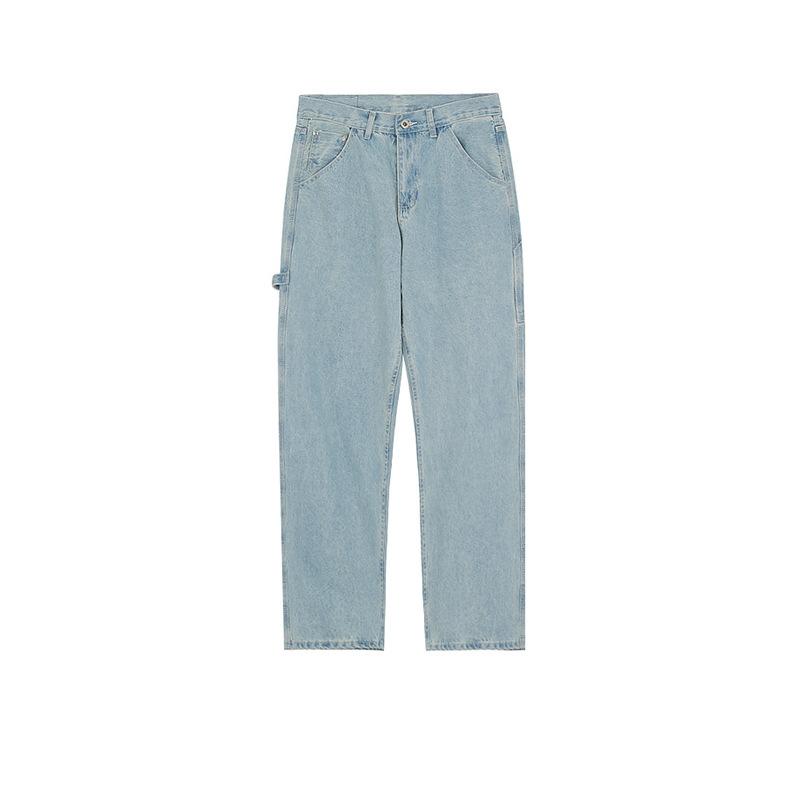 Men's And Women's Urban Simple Straight-Leg Pants With Decorative Tape High Street Washed Jeans For Men And Women Multi-Size