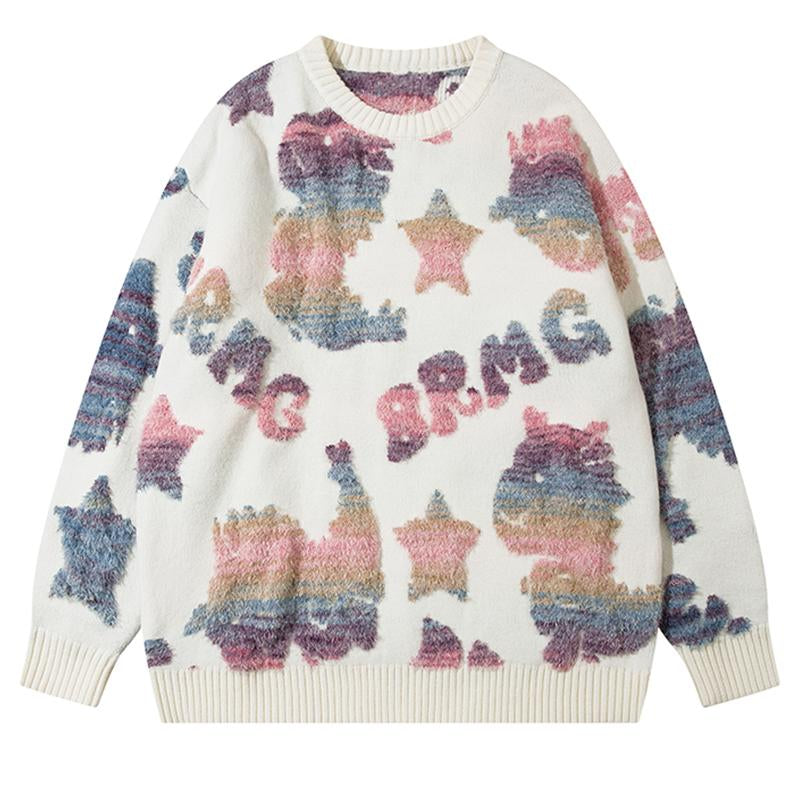 Cute Dinosaur Print Sweater Autumn Fashion Loose All-Match Pullover Winter Long Sleeve Tops