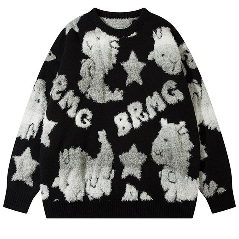 Cute Dinosaur Print Sweater Autumn Fashion Loose All-Match Pullover Winter Long Sleeve Tops