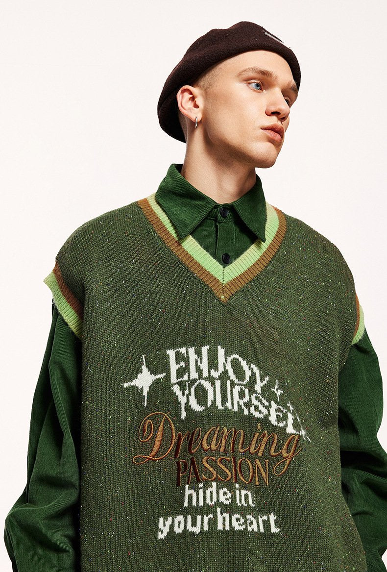 2023 Autumn And Winter New Retro Trendy Brand Color Yarn Sweater Pullover Loose Vest Sweater Knitted Sweater
