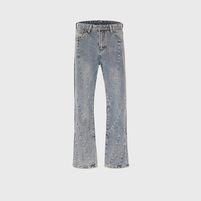 Women's Clothing Men's Hip-Hop Washed Old Pants Unisex Spiral Stitching Micro Multi-Size Blue Jeans