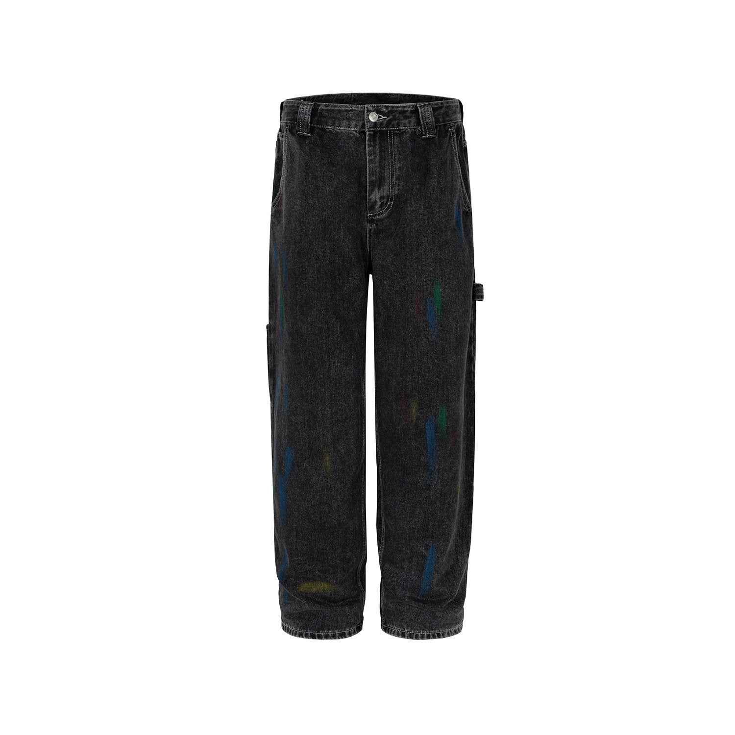 Men's And Women's Hip-hop Splash Ink Graffiti Wide-leg Straight Pants Men's And Women's Washed Old Black Jeans
