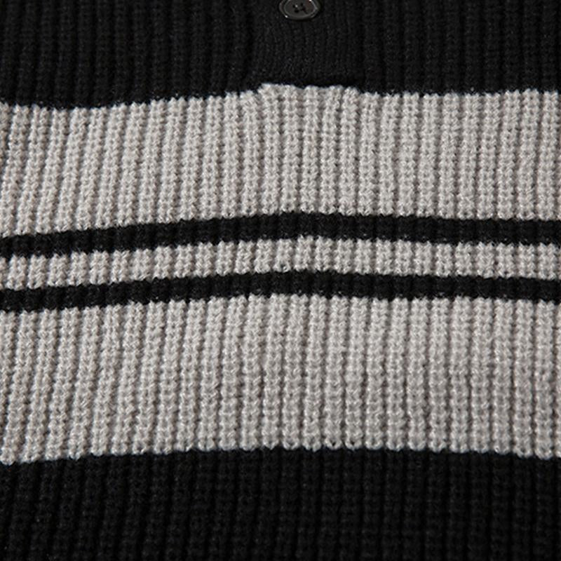 Retro Contrast Color Sweater Lapel Knit Men and Women Autumn Loose All-Match Pullover