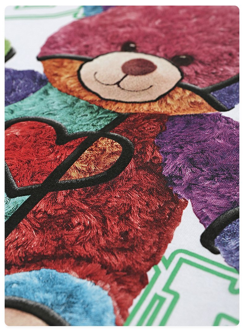 Live Supply 2022 Summer New Rainbow Plush Bear Loose Short-sleeved T-shirt Men's Couple Dress