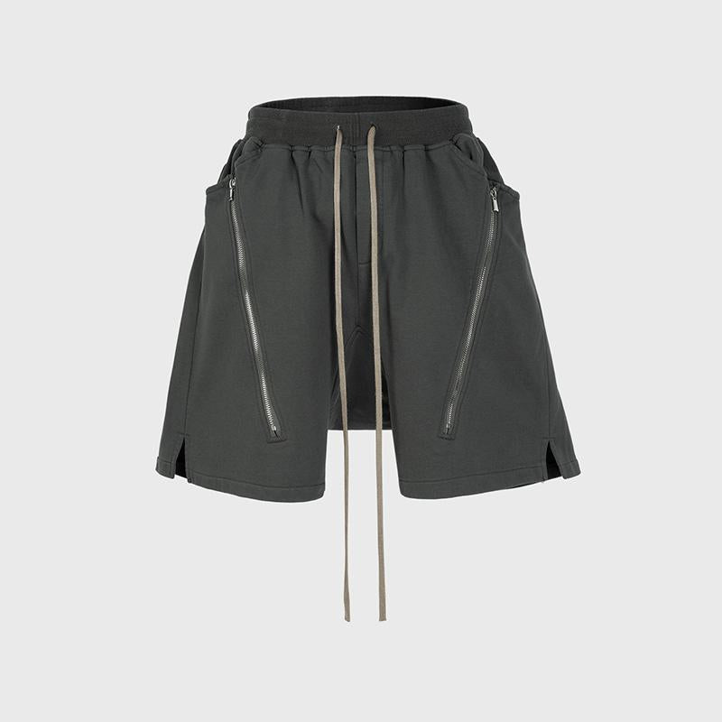Men's Spring And Summer Hip-Hop Casual Pants For Men And Women High Street Double Zipper Stitching Split Terry Shorts