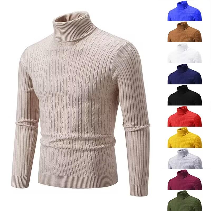 2023 Cross-border Autumn And Winter Foreign Trade New Men's Solid Color Sweater Fashion Long Sleeve Turtleneck Sweater Couple Base Shirt