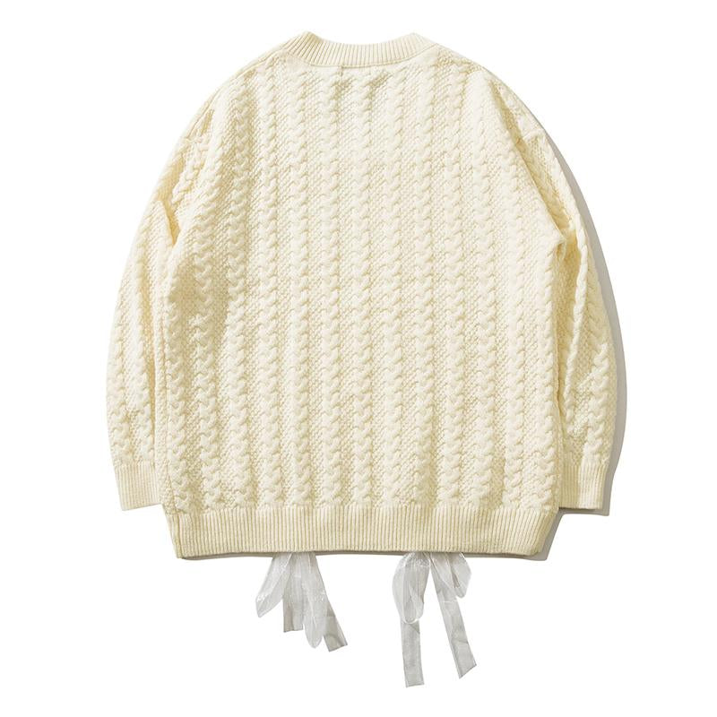 V-Neck Knit Sweater Loose Pullover Winter Tops Autumn Fashion Streetwear Long Sleeve Solid Color