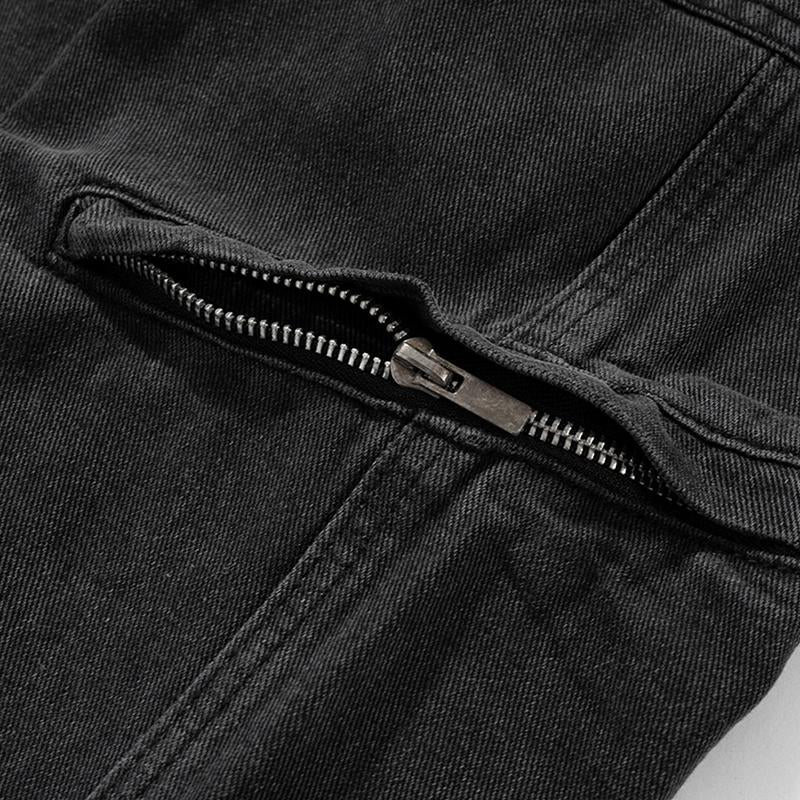 Men's Spring And Summer Urban Vintage Washable Old Trousers Unisex Zipper Multi-Pocket Jeans