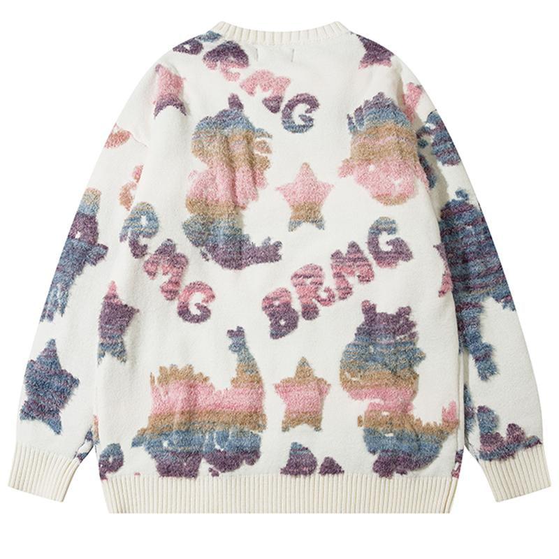 Cute Dinosaur Print Sweater Autumn Fashion Loose All-Match Pullover Winter Long Sleeve Tops