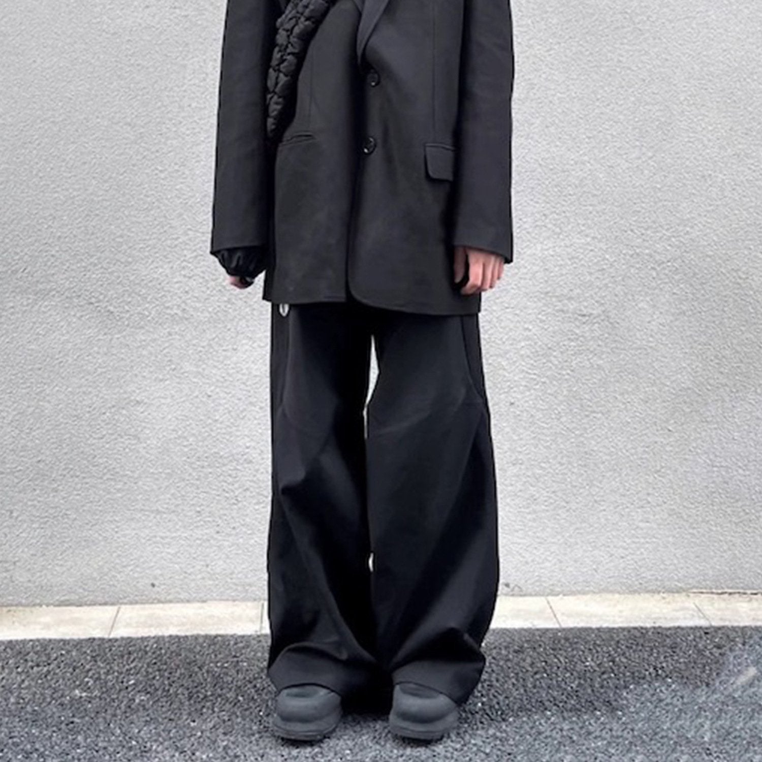 Men's And Women's Knee Double Pleated Diamond Cut-off Trousers Unisex Wide-Barrel High Street Unisex Wide-Leg Trendy Pants