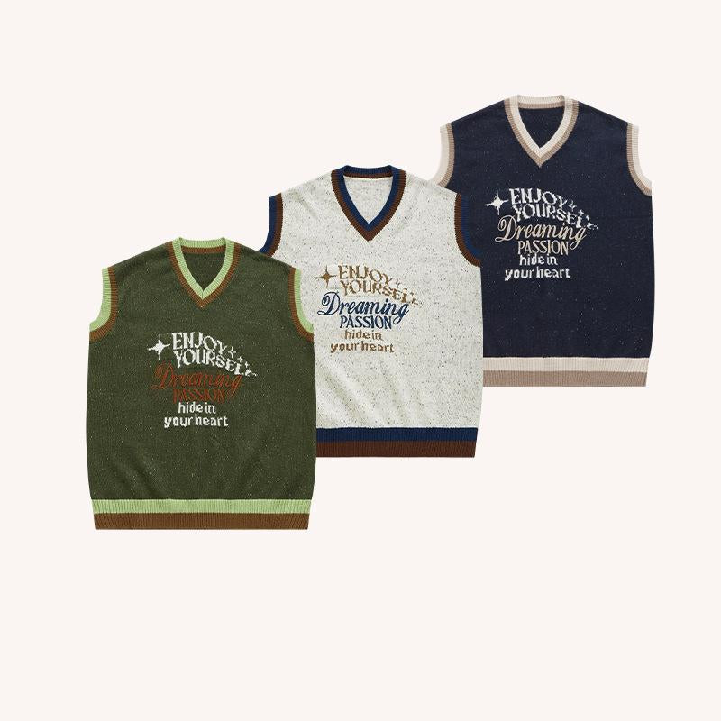 2023 Autumn And Winter New Retro Trendy Brand Color Yarn Sweater Pullover Loose Vest Sweater Knitted Sweater