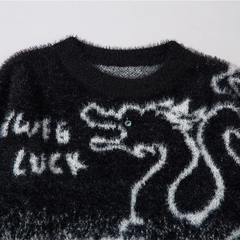 Dragon Gradient Sweater Round Neck Fashion Long Sleeve Casual Warm Autumn Loose Winter Pullovers