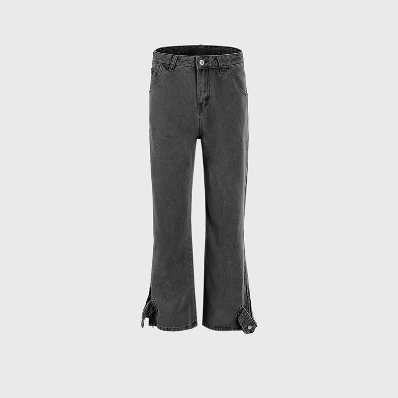 Women's Clothing Men's Urban Washed Dressed Trousers Unisex Zipper Button Wide Leg Grey Jeans