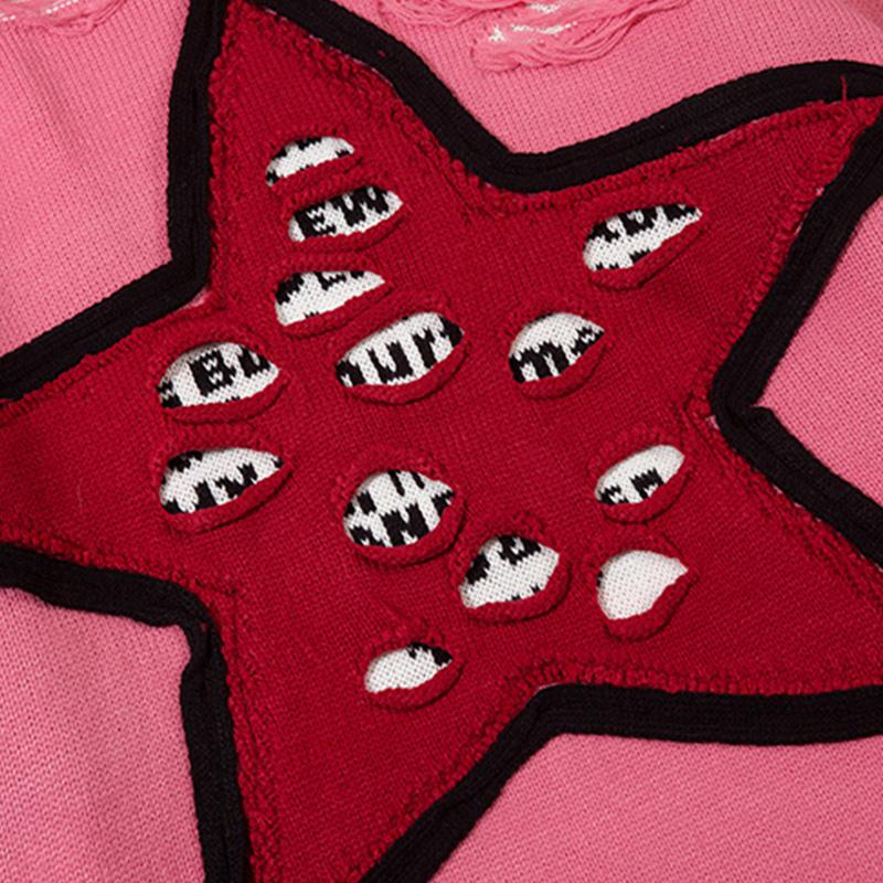 Ripped Star Sweater Autumn Loose Knitted Jumper Winter Fashion Streetwear Trendy Pullover Warm Casual