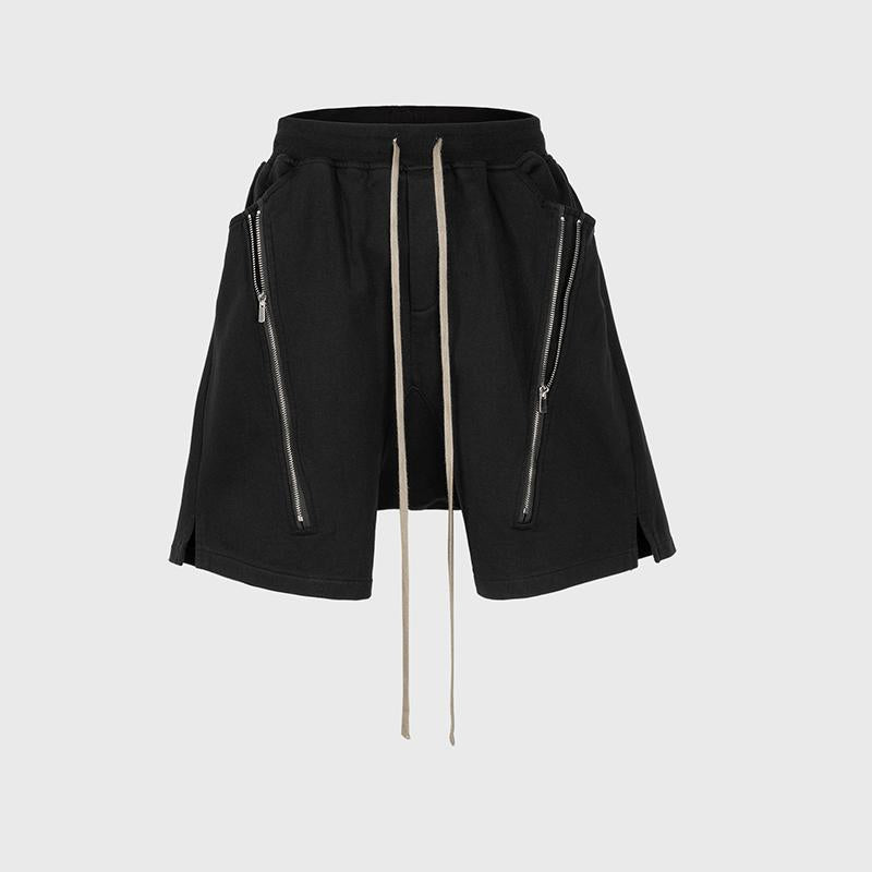 Men's Spring And Summer Hip-Hop Casual Pants For Men And Women High Street Double Zipper Stitching Split Terry Shorts