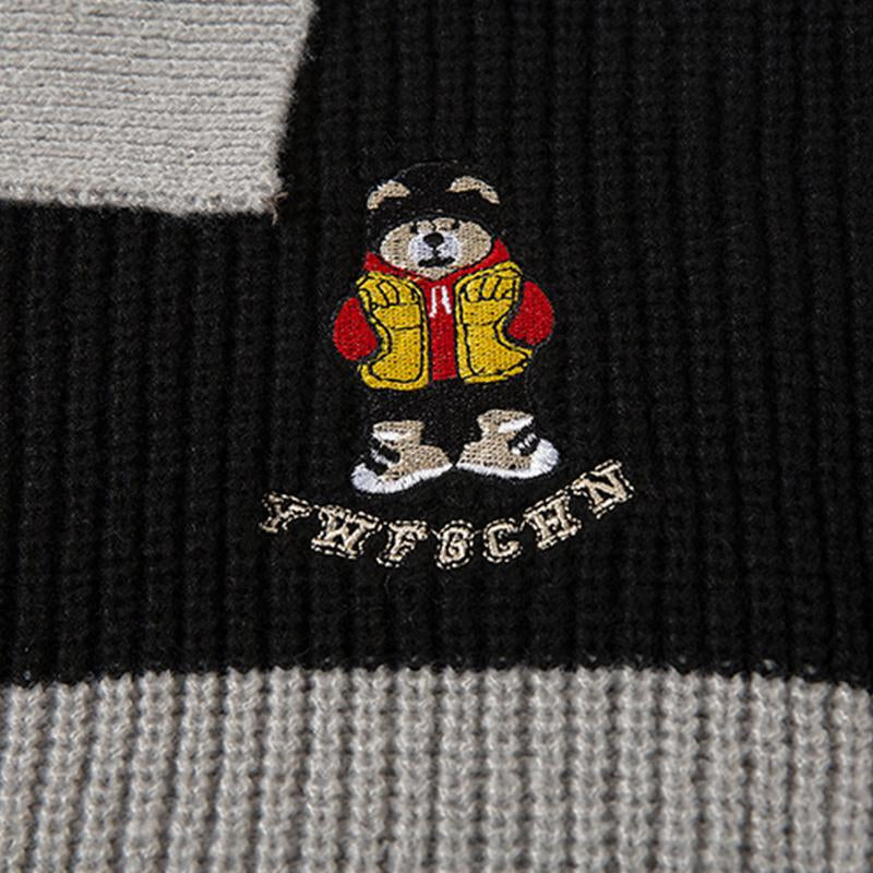 Retro Contrast Color Sweater Lapel Knit Men and Women Autumn Loose All-Match Pullover