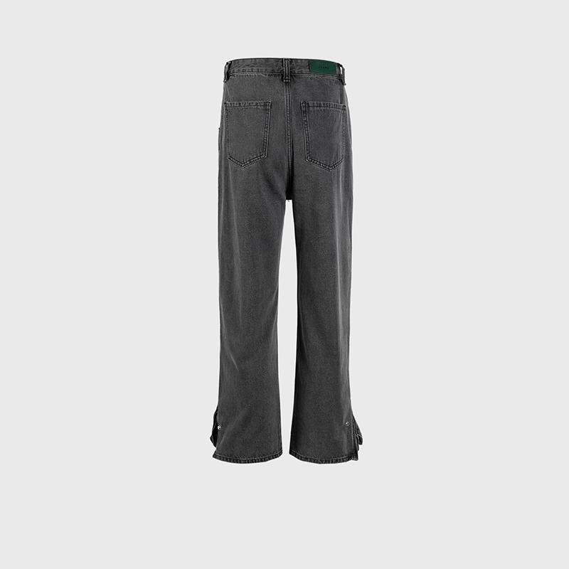 Women's Clothing Men's Urban Washed Dressed Trousers Unisex Zipper Button Wide Leg Grey Jeans
