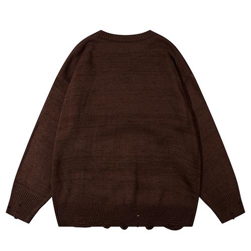 Letter Ripped Sweater Autumn Crew Neck Winter Loose High Street Casual Fashion Streetwear Warm Basic Pullover