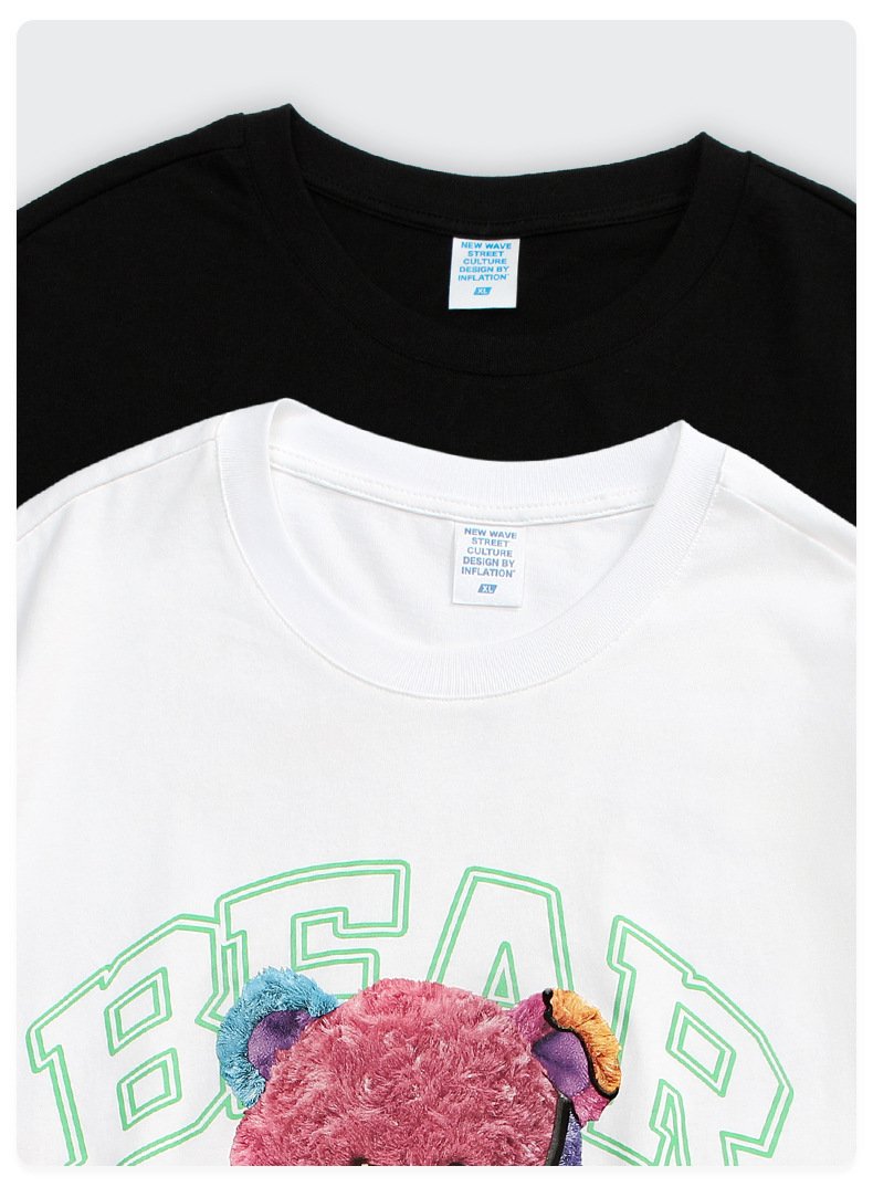 Live Supply 2022 Summer New Rainbow Plush Bear Loose Short-sleeved T-shirt Men's Couple Dress