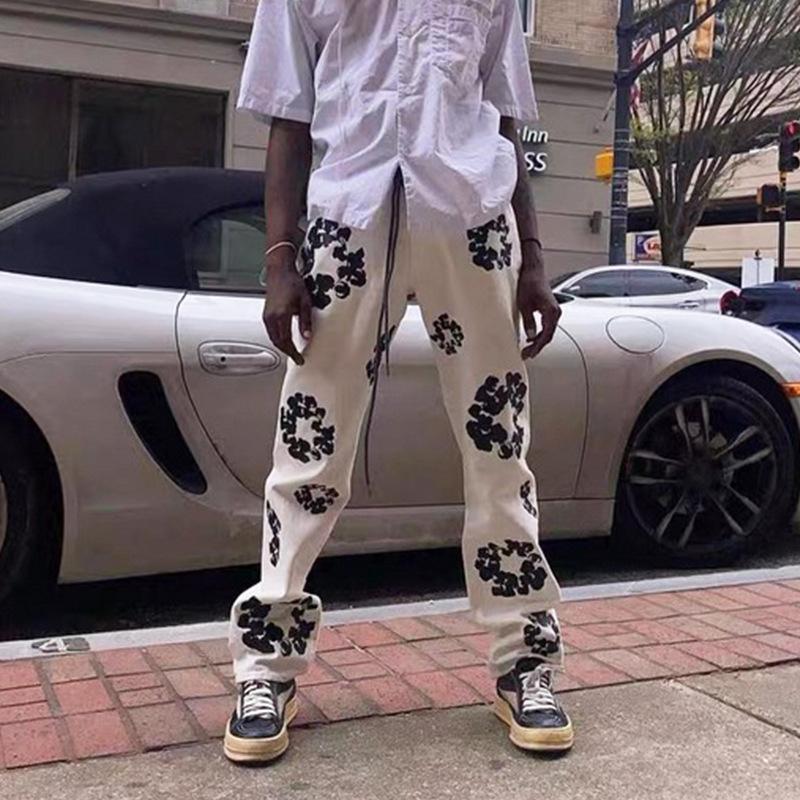 Men's Wear Women's Autumn And Winter Urban VINTAGE Cotton Printed Slim-Fit Trousers Unisex Straight-Leg Jeans