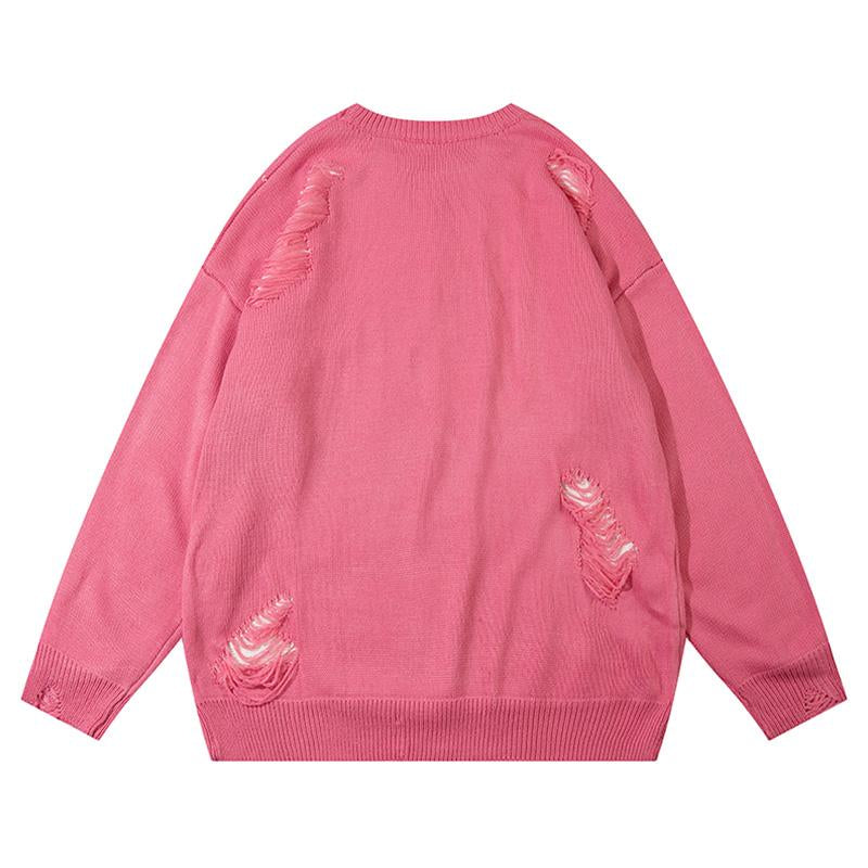 Ripped Star Sweater Autumn Loose Knitted Jumper Winter Fashion Streetwear Trendy Pullover Warm Casual