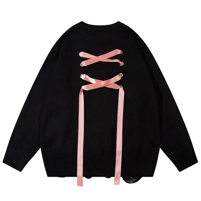Butterfly Embroidery Sweater Original Bow Bandage Warm Autumn Pullovers Fashion Loose Round Neck Long Sleeves