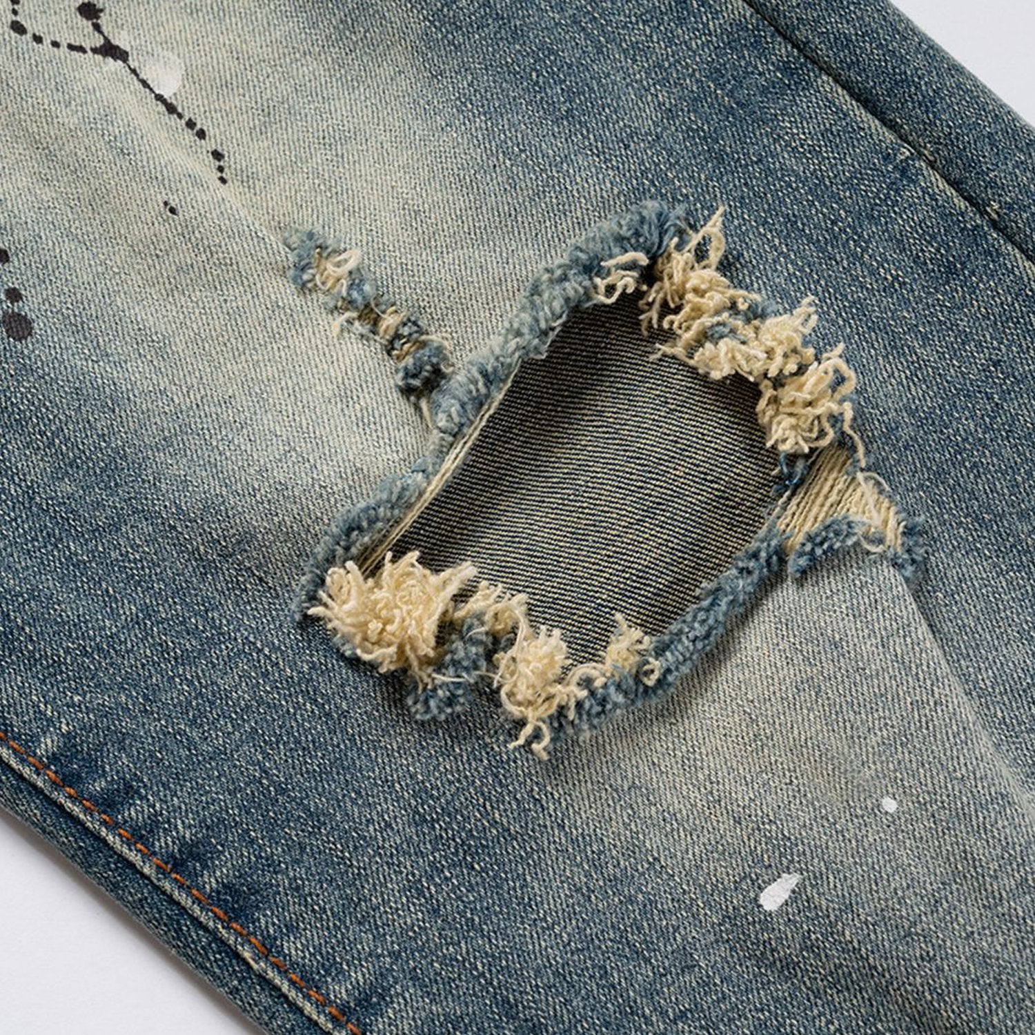 Men's Women's Autumn And Winter Urban Ripped Paint Slim-fit Small Leg Trousers Trendy Washable Jeans For Men And Women