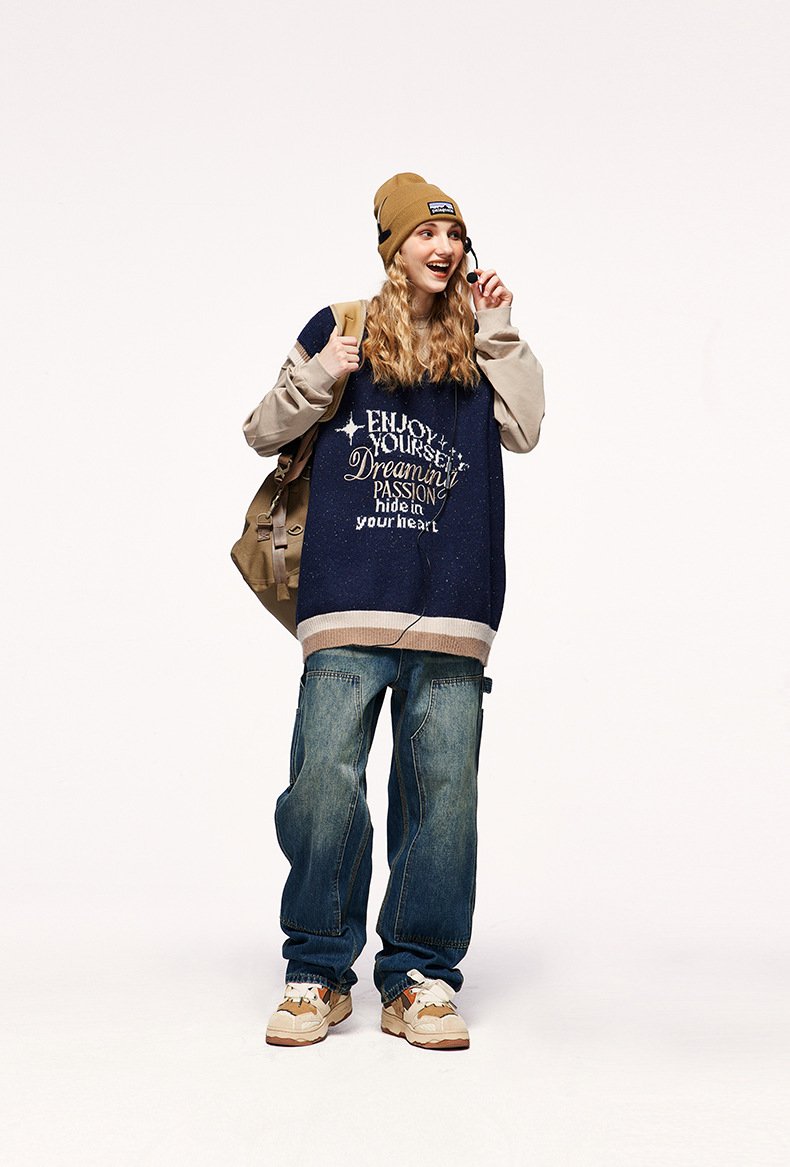 2023 Autumn And Winter New Retro Trendy Brand Color Yarn Sweater Pullover Loose Vest Sweater Knitted Sweater