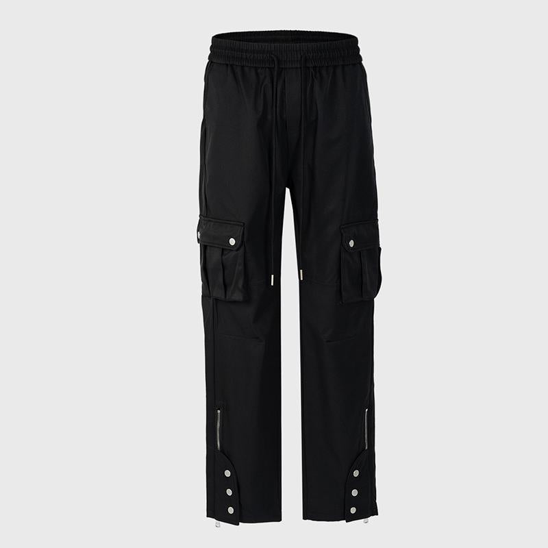 Men's And Women's Urban Functional Multi-Pocket Pants Unisex Black Samurai Casual Pants With Zipper Leg
