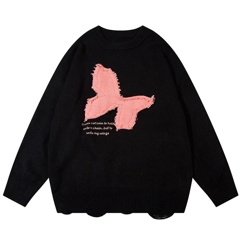 Butterfly Embroidery Sweater Original Bow Bandage Warm Autumn Pullovers Fashion Loose Round Neck Long Sleeves