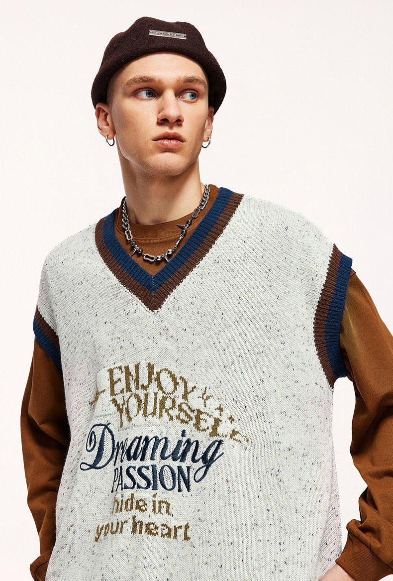2023 Autumn And Winter New Retro Trendy Brand Color Yarn Sweater Pullover Loose Vest Sweater Knitted Sweater