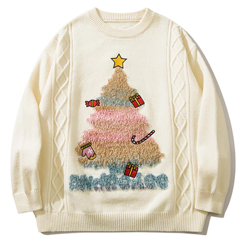 Christmas Tree Sweater Knit Autumn Fashion Loose All-Match Pullover Winter Long Sleeve Tops