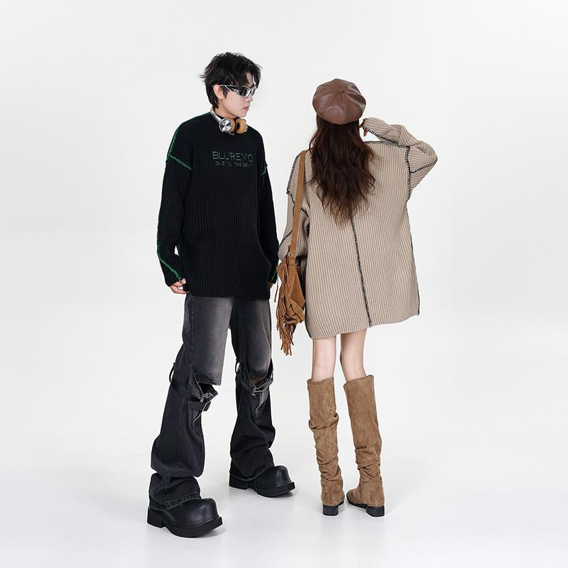 Knitted Jumper Letter Sweater Loose Crew Neck Winter Long Sleeves Warm Autumn Harajuku Casual Trendy Fashion