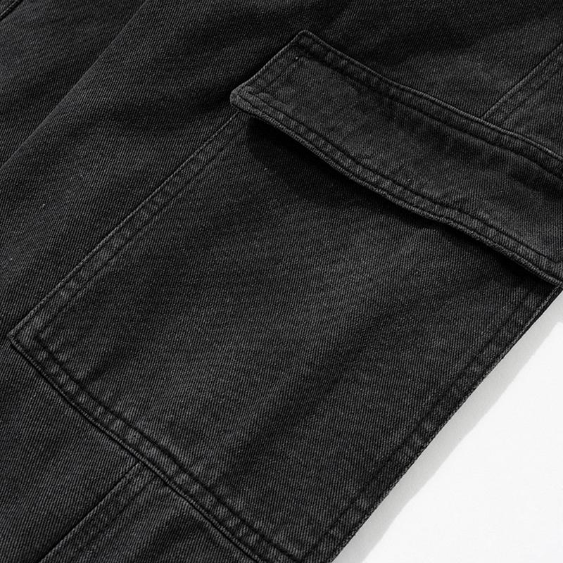 Men's Spring And Summer Urban Vintage Washable Old Trousers Unisex Zipper Multi-Pocket Jeans