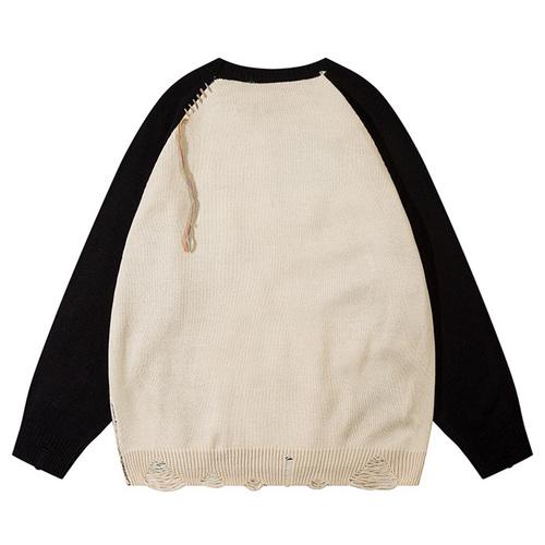 Star Pattern Sweater Autumn Crew Neck Color Contrast Baggy High Street Casual Fashion Streetwear Warm Basic Pullover