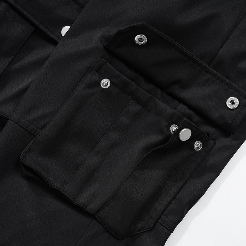 Men's And Women's Urban Functional Multi-Pocket Pants Unisex Black Samurai Casual Pants With Zipper Leg