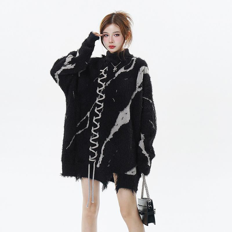 Knitwear Sweater Black Turtleneck Winter Oversize Pullover Fashion Punk Gothic Streetwear High Street Tops