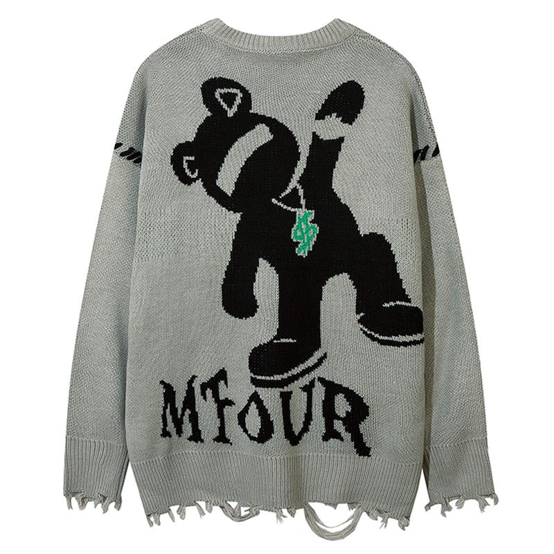 Bear Knitted Jumper Vintage Sweater Loose Pullover Winter Tops Autumn Fashion Streetwear Long Sleeve