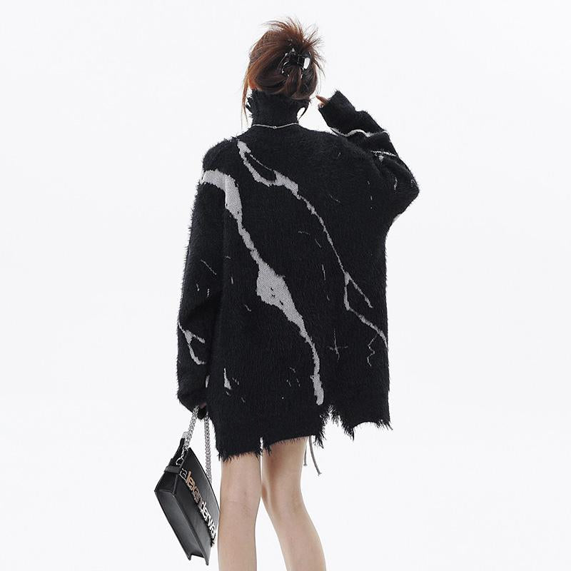 Knitwear Sweater Black Turtleneck Winter Oversize Pullover Fashion Punk Gothic Streetwear High Street Tops