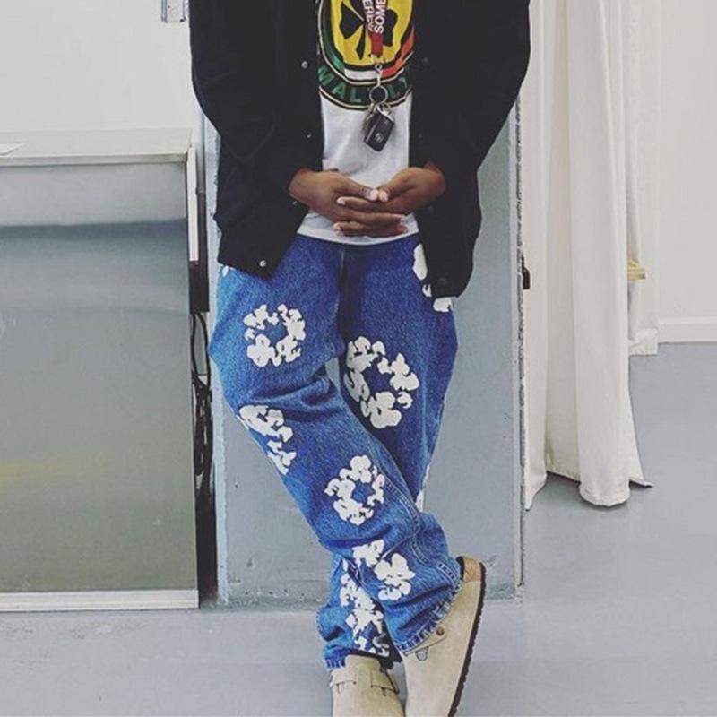 Men's Wear Women's Autumn And Winter Urban VINTAGE Cotton Printed Slim-Fit Trousers Unisex Straight-Leg Jeans