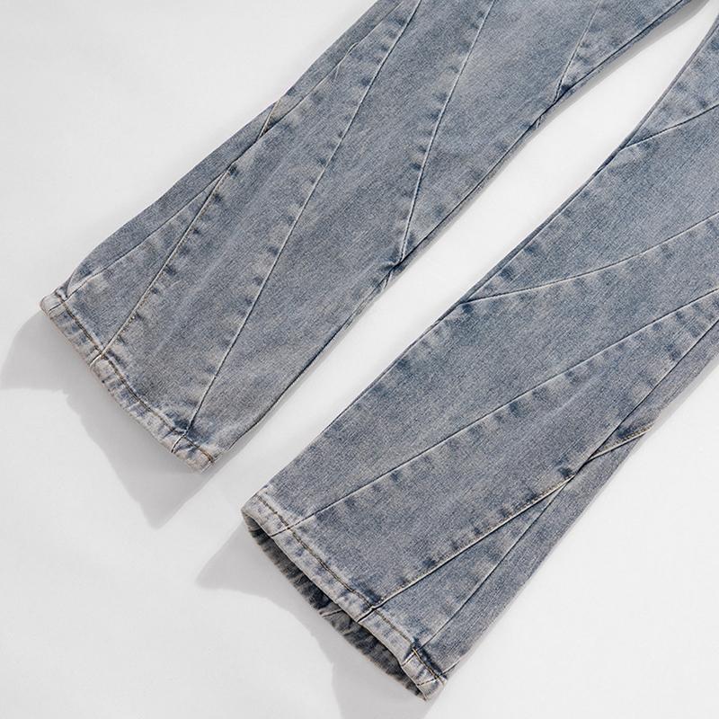 Women's Clothing Men's Hip-Hop Washed Old Pants Unisex Spiral Stitching Micro Multi-Size Blue Jeans