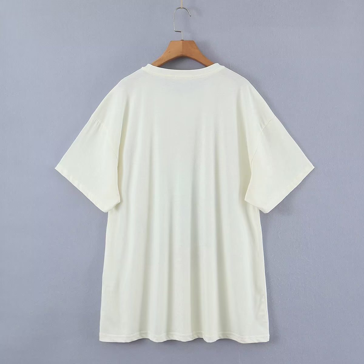 Summer Neckline Color Matching Letters Seaside Landscape Coconut Print Loose Short Sleeve T shirt for Women