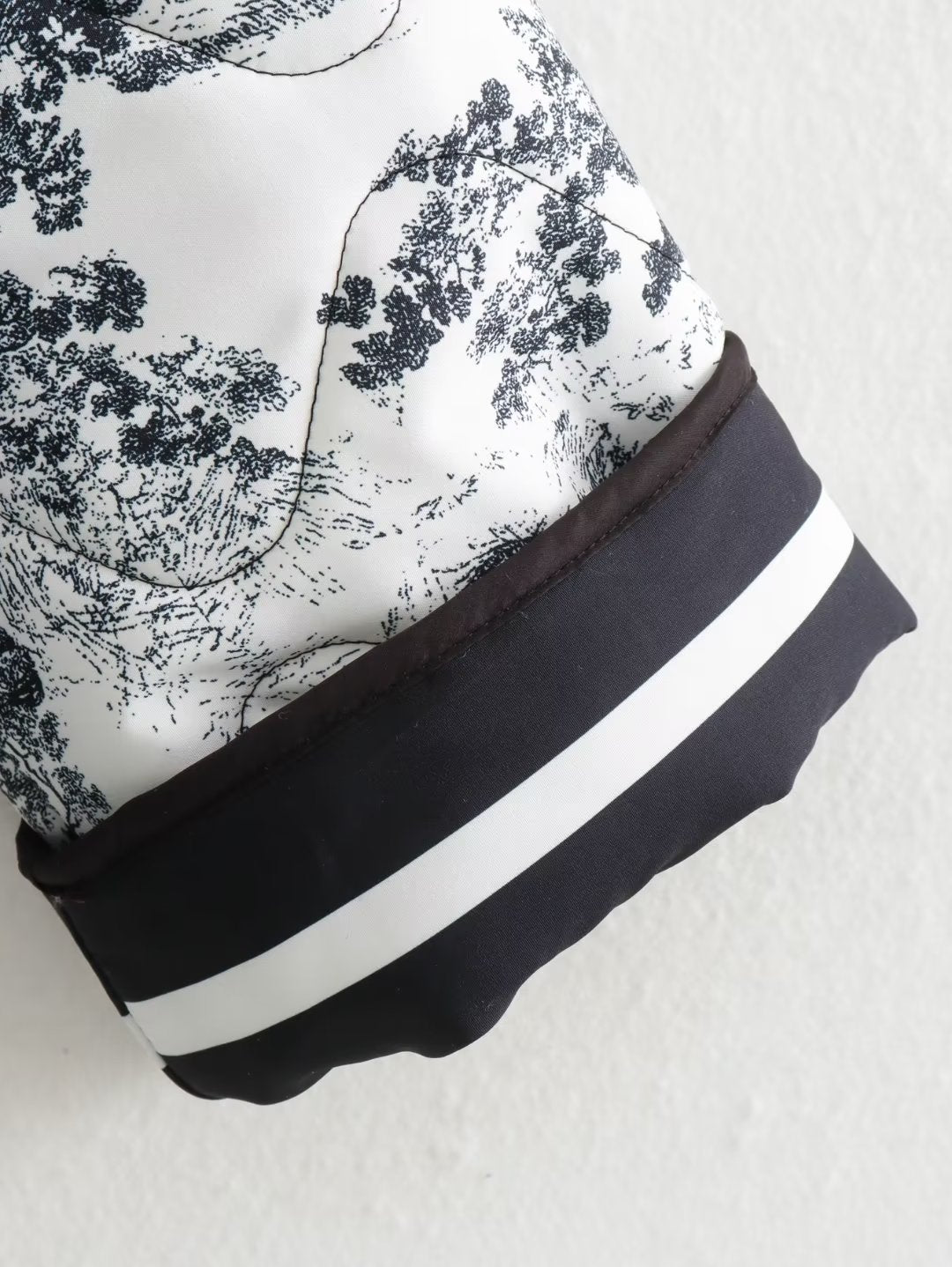 Autumn Winter Printing Quilted Cotton Padded Jacket Pocket on Both Sides Baggy Coat