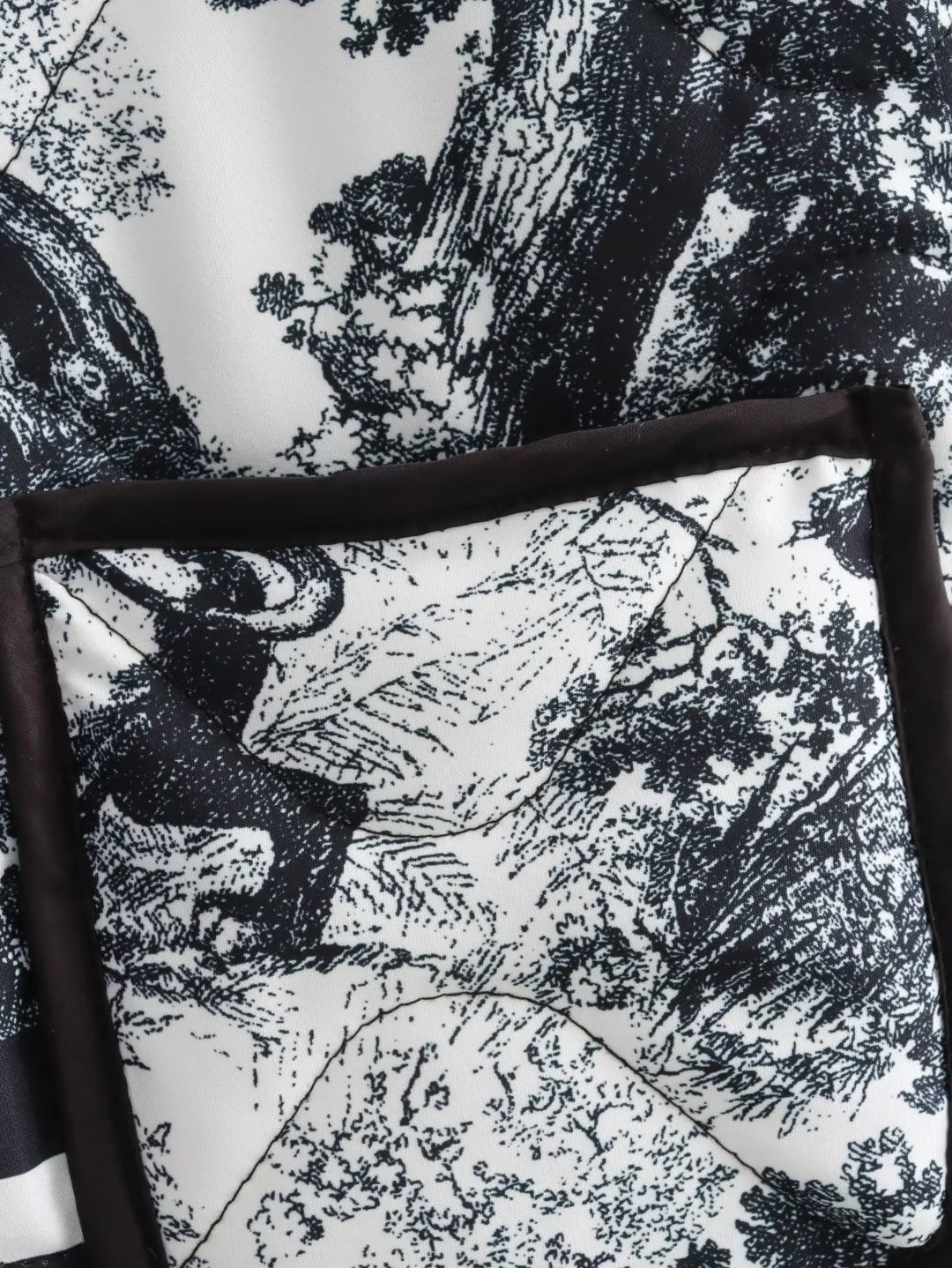 Autumn Winter Printing Quilted Cotton Padded Jacket Pocket on Both Sides Baggy Coat