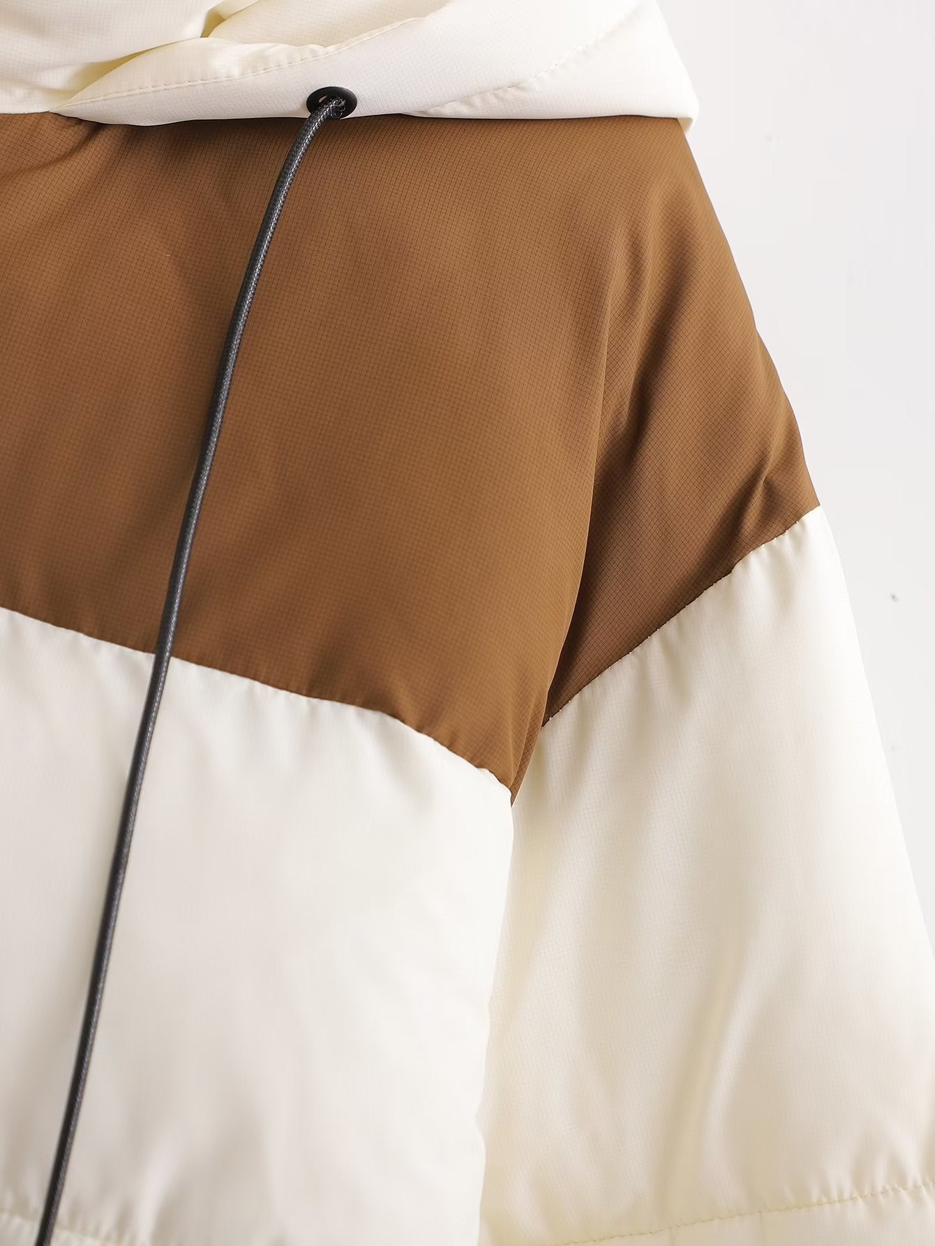 Women Clothing French Stitching Contrast Color Loose Casual Hooded Cotton Coat Jacket
