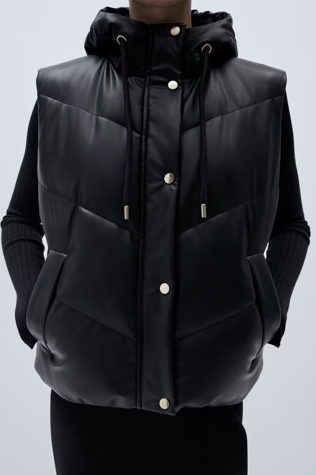 Winter Women Street Faux Leather Hooded Cotton Jacket Vest